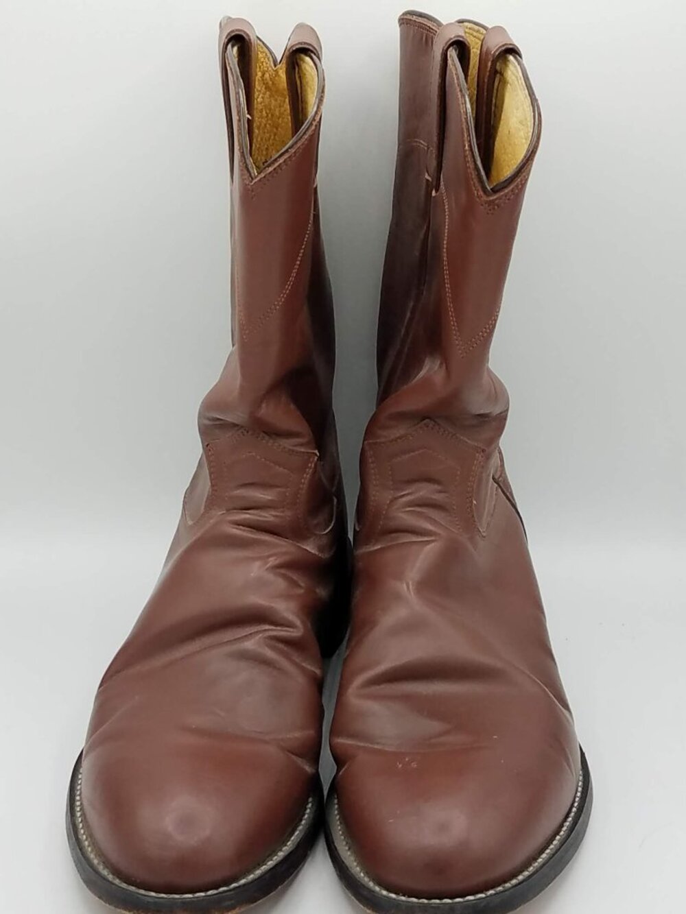 Justin Boots Brown Mens 9.5 D Classic Roper Leather Western 3404 Cowboy Pull On